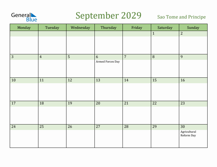 September 2029 Calendar with Sao Tome and Principe Holidays