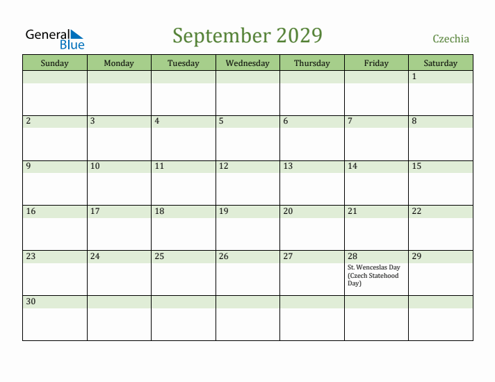 September 2029 Calendar with Czechia Holidays
