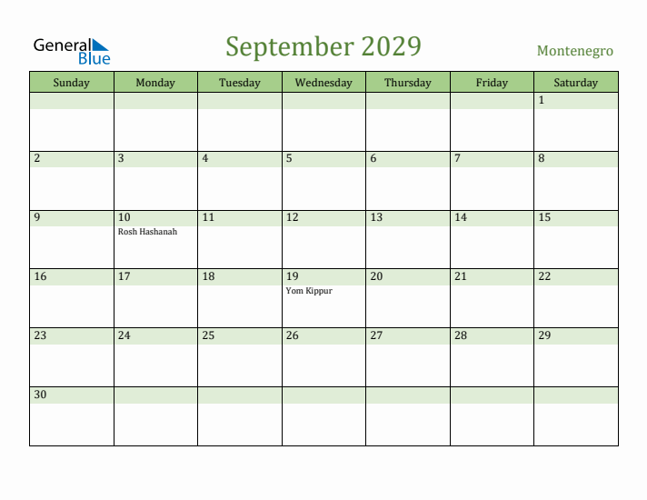 September 2029 Calendar with Montenegro Holidays