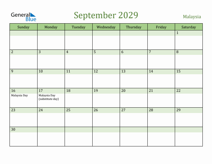 September 2029 Calendar with Malaysia Holidays
