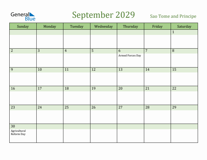September 2029 Calendar with Sao Tome and Principe Holidays