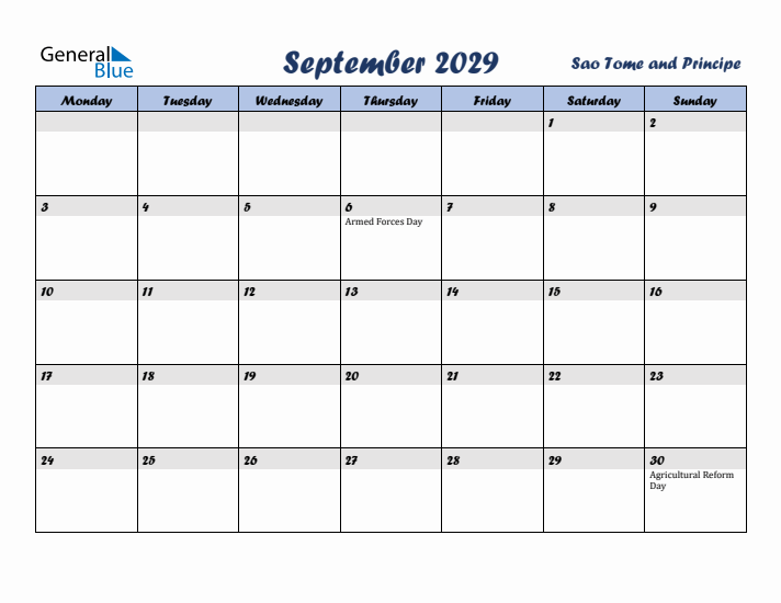 September 2029 Calendar with Holidays in Sao Tome and Principe