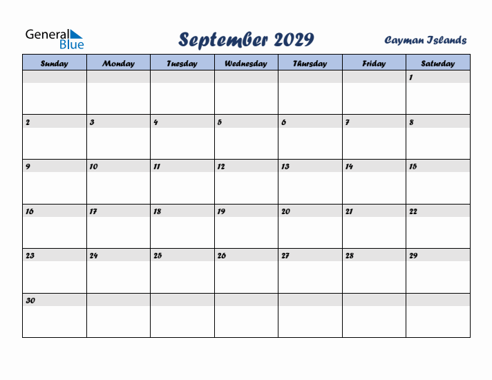 September 2029 Calendar with Holidays in Cayman Islands