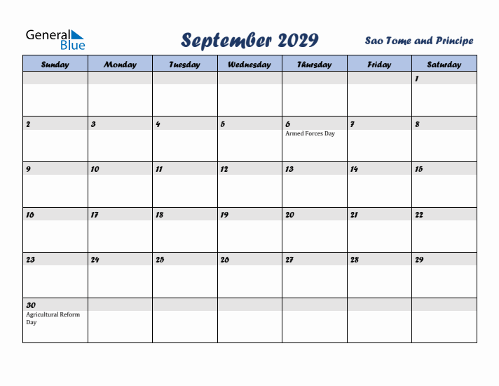September 2029 Calendar with Holidays in Sao Tome and Principe