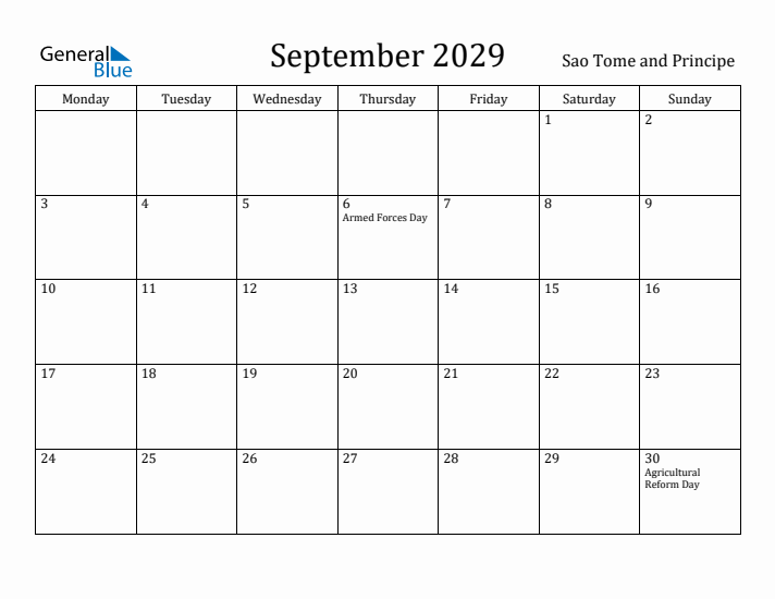 September 2029 Calendar Sao Tome and Principe