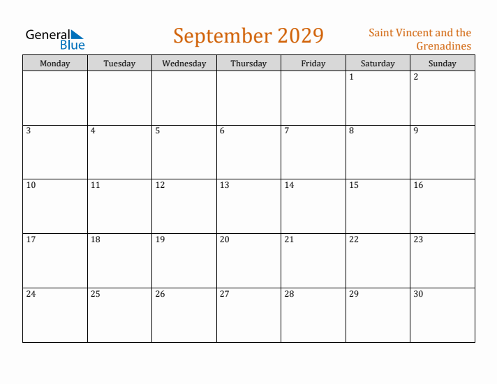 September 2029 Holiday Calendar with Monday Start
