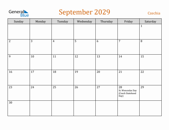 September 2029 Holiday Calendar with Sunday Start