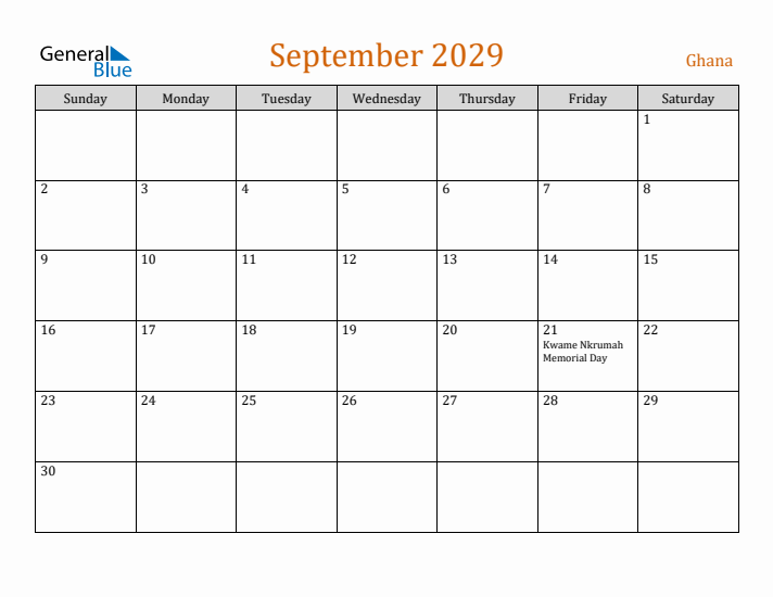 September 2029 Holiday Calendar with Sunday Start