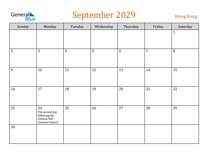 September 2029 Holiday Calendar with Sunday Start