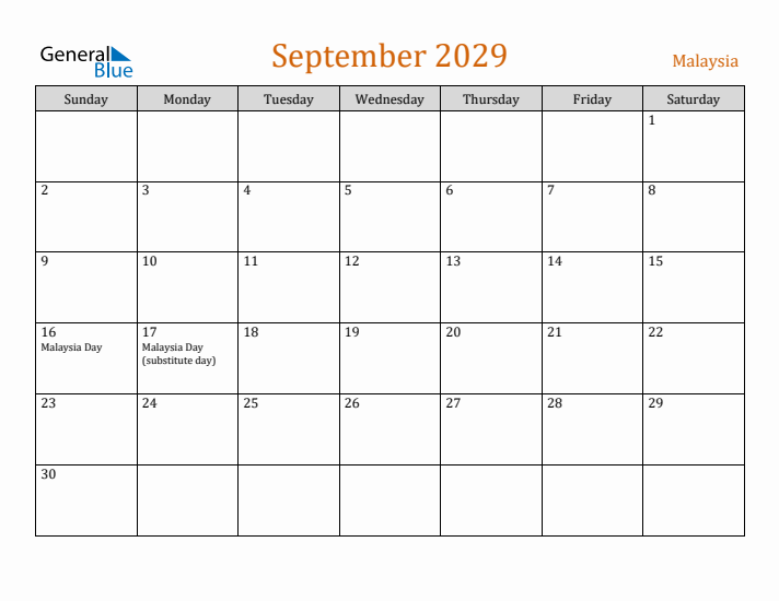 September 2029 Holiday Calendar with Sunday Start