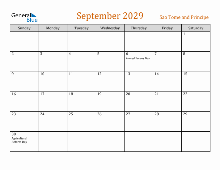 September 2029 Holiday Calendar with Sunday Start