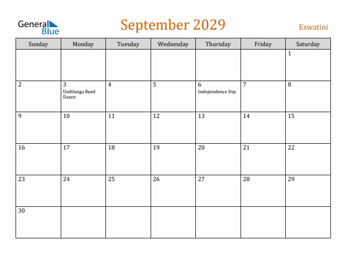 September 2029 Holiday Calendar with Sunday Start