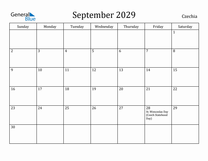 September 2029 Calendar Czechia
