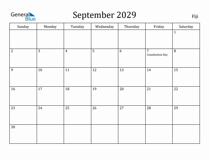 September 2029 Calendar Fiji