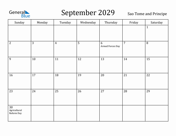 September 2029 Calendar Sao Tome and Principe