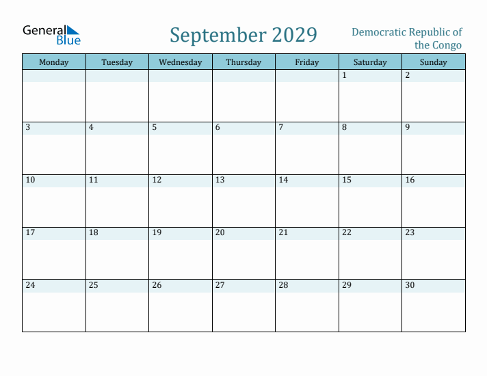 September 2029 Calendar with Holidays