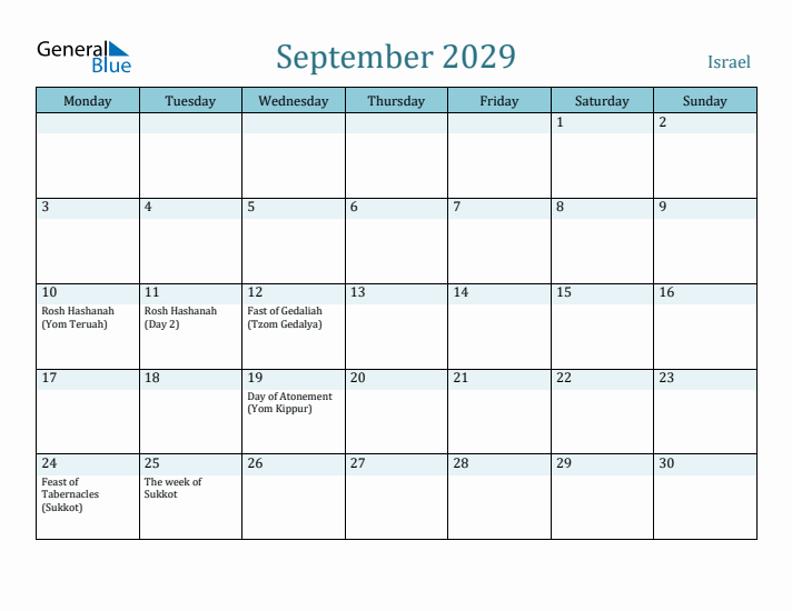 September 2029 Calendar with Holidays