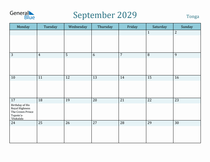 September 2029 Calendar with Holidays