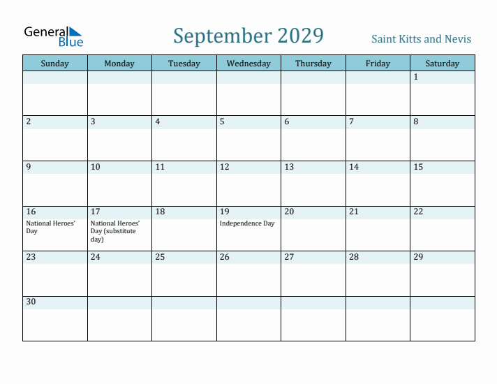 September 2029 Calendar with Holidays