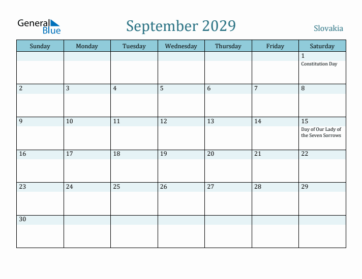 September 2029 Calendar with Holidays