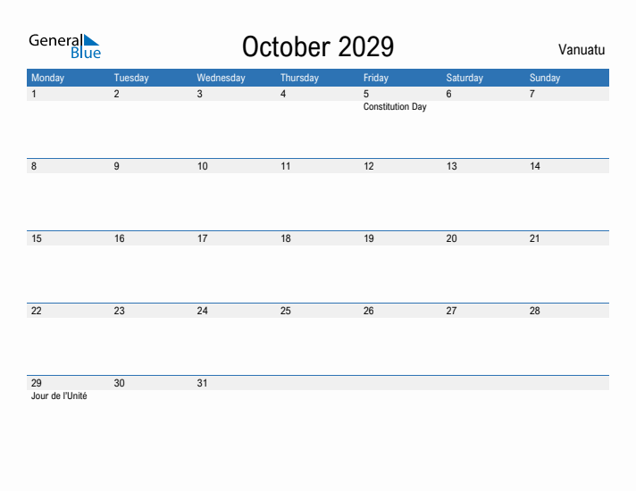 Fillable October 2029 Calendar