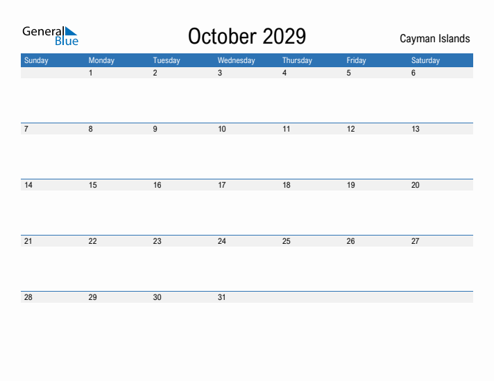 Fillable October 2029 Calendar