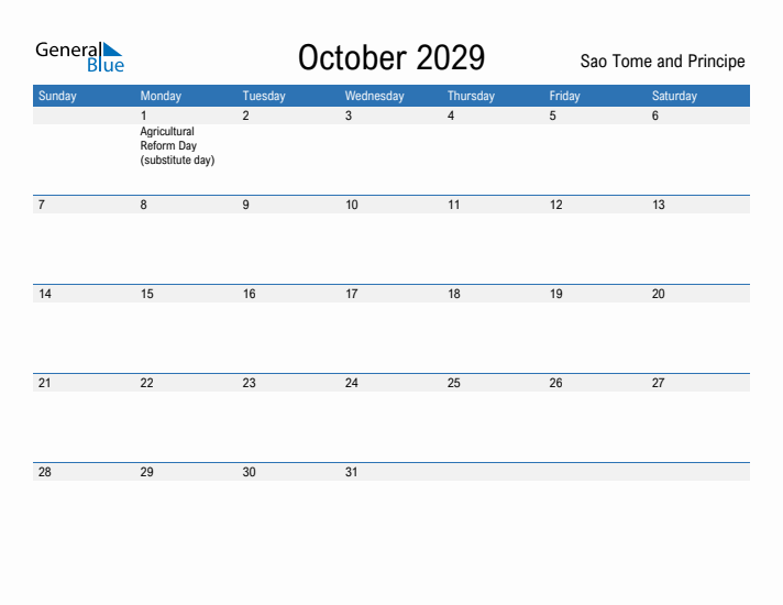 Fillable October 2029 Calendar