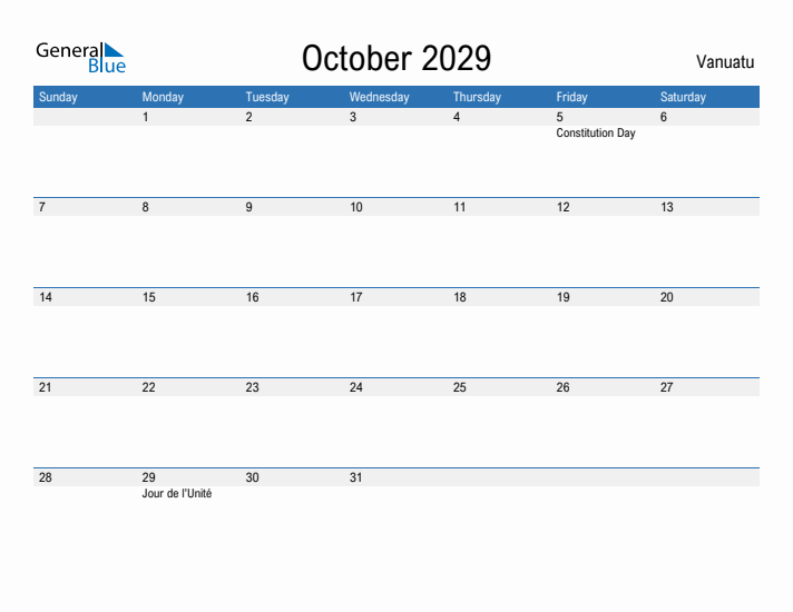 Fillable October 2029 Calendar