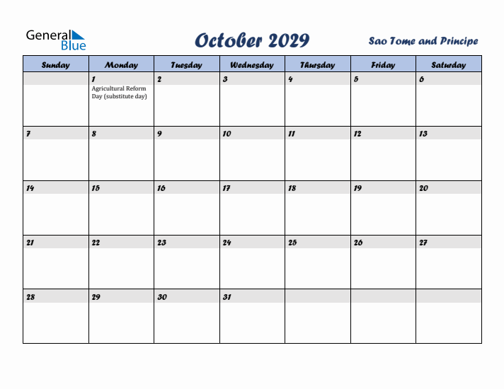October 2029 Calendar with Holidays in Sao Tome and Principe