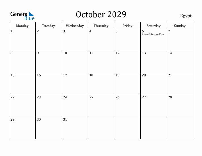 October 2029 Calendar Egypt