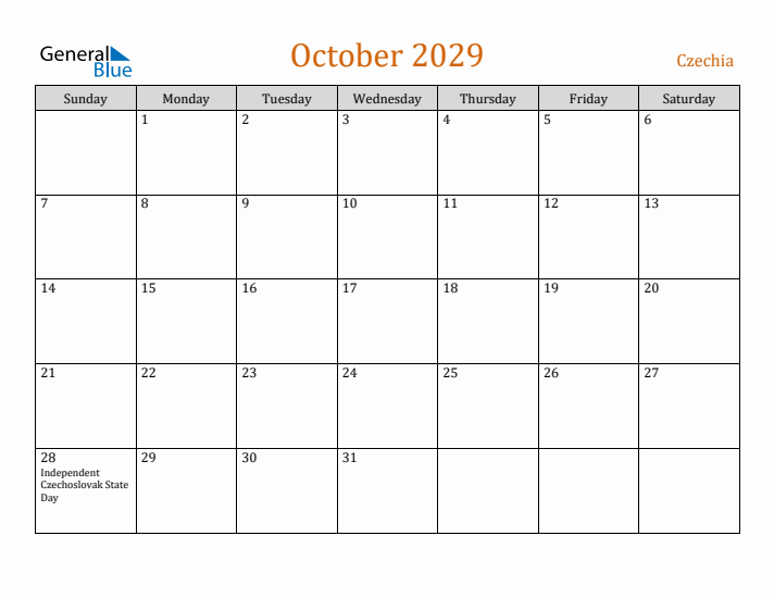 October 2029 Holiday Calendar with Sunday Start