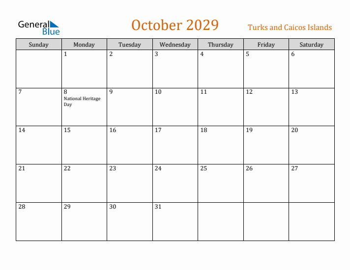 October 2029 Holiday Calendar with Sunday Start