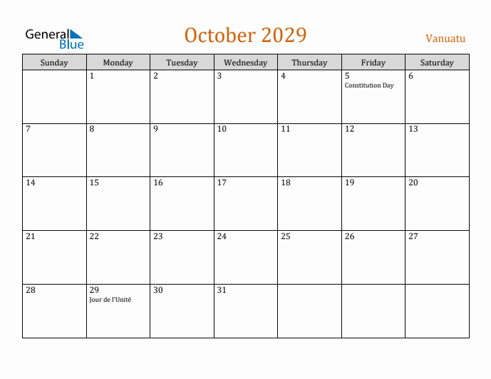 October 2029 Holiday Calendar with Sunday Start