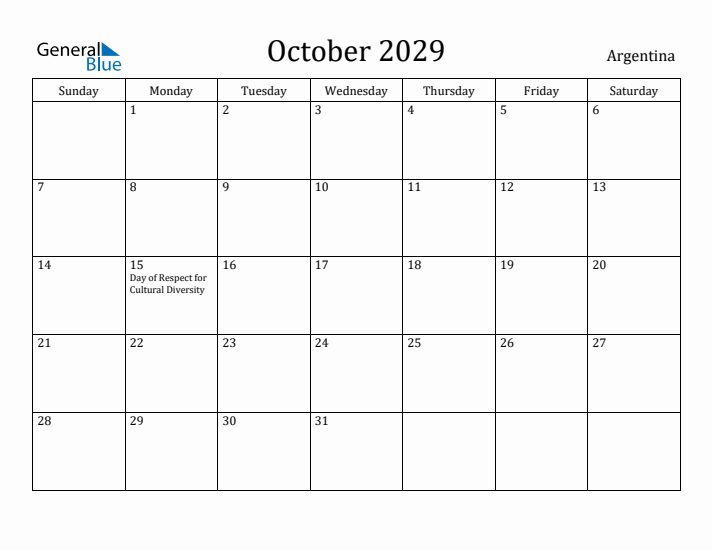 October 2029 Calendar Argentina