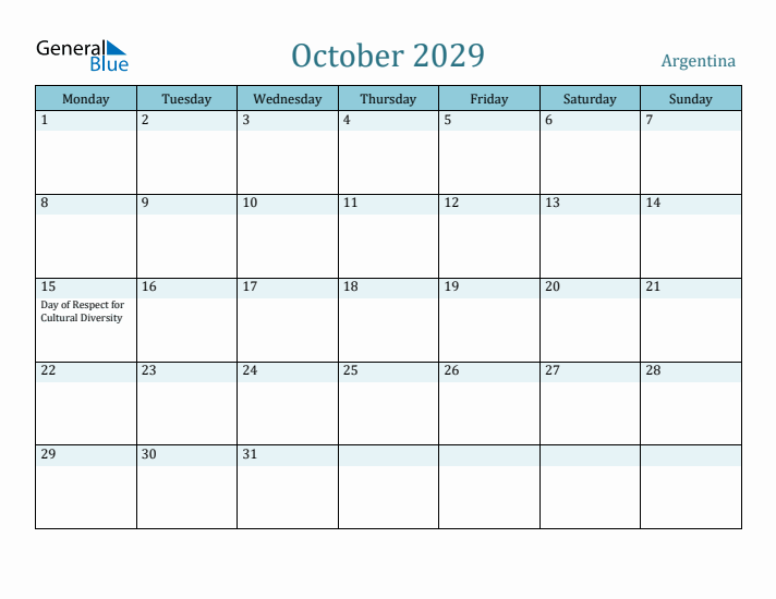 October 2029 Calendar with Holidays
