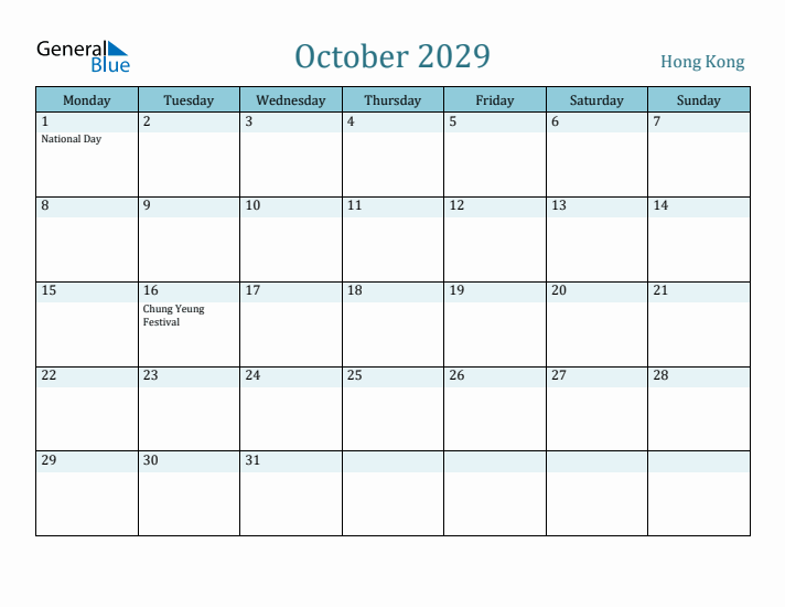 October 2029 Calendar with Holidays