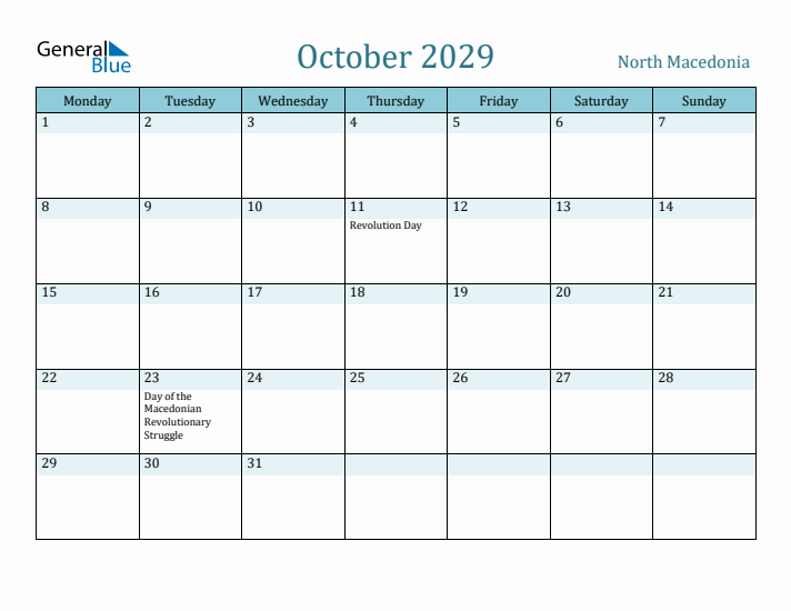 October 2029 Calendar with Holidays