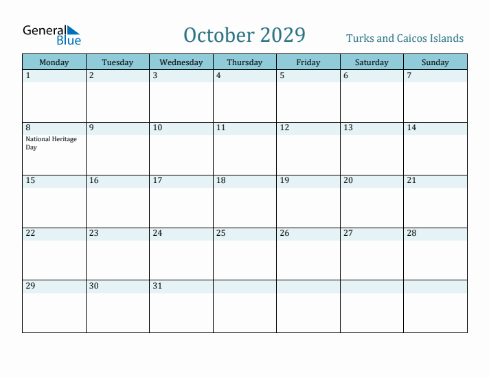 October 2029 Calendar with Holidays