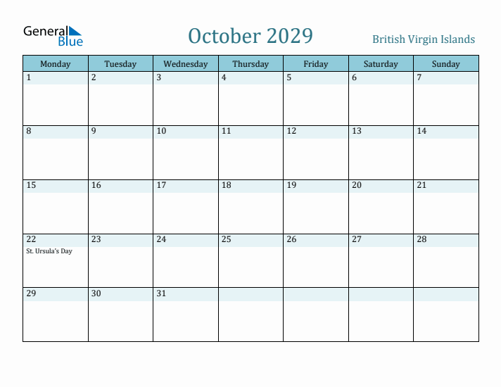 October 2029 Calendar with Holidays