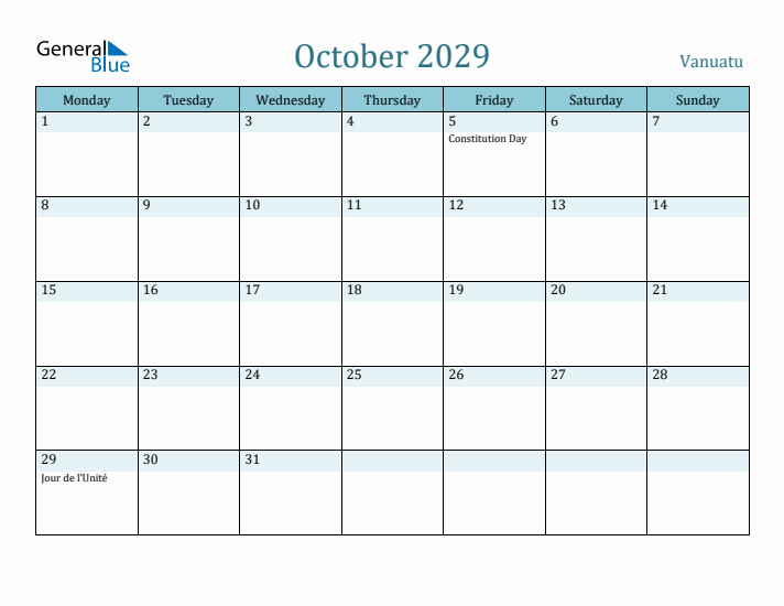 October 2029 Calendar with Holidays