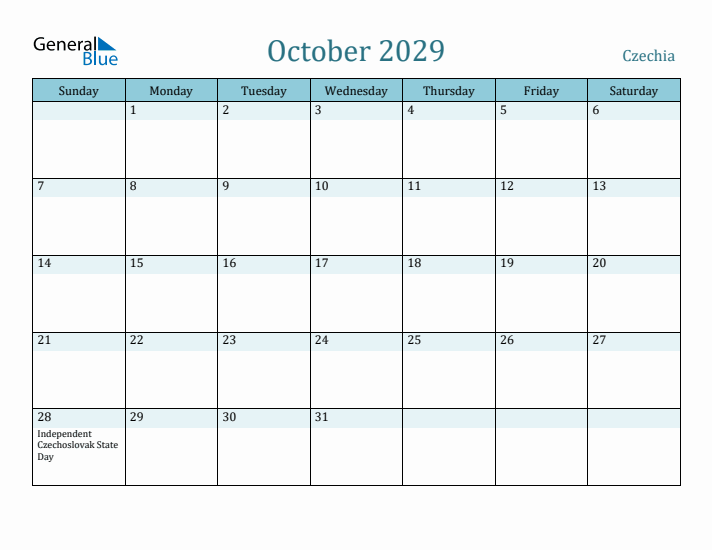 October 2029 Calendar with Holidays