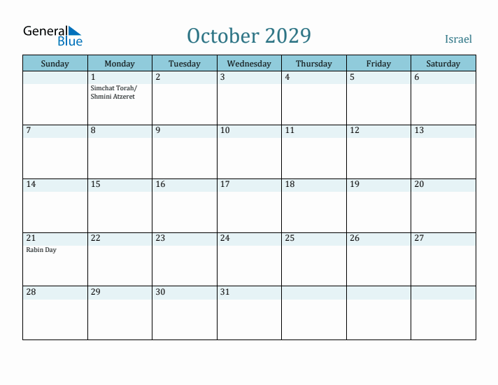 October 2029 Calendar with Holidays