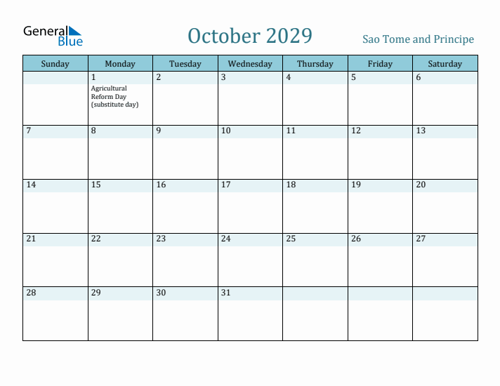 October 2029 Calendar with Holidays