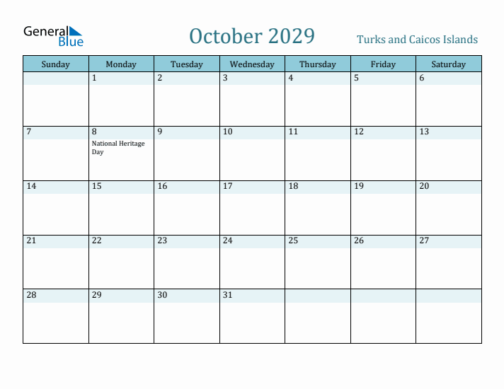 October 2029 Calendar with Holidays