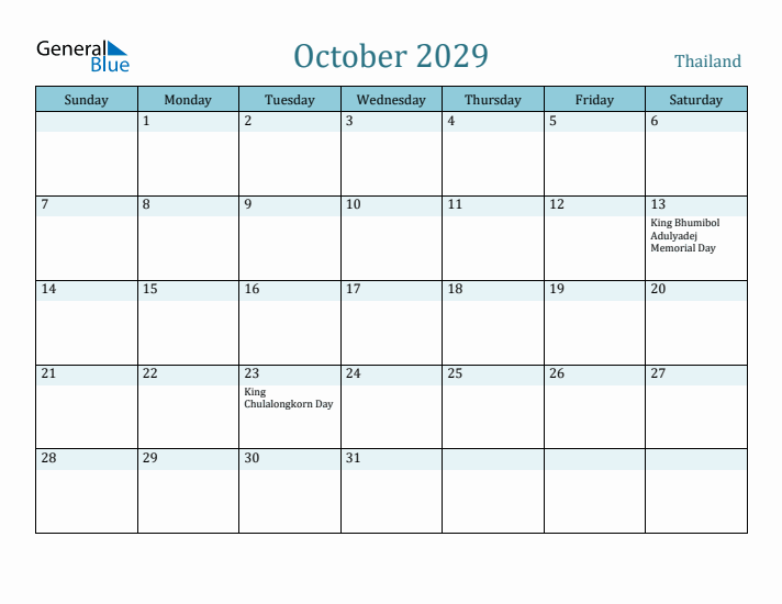 October 2029 Calendar with Holidays