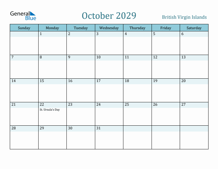 October 2029 Calendar with Holidays