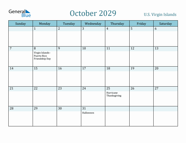 October 2029 Calendar with Holidays