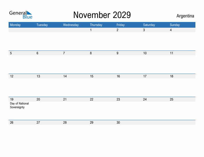 Fillable November 2029 Calendar