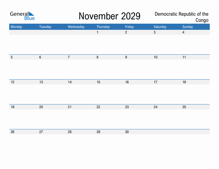 Fillable November 2029 Calendar