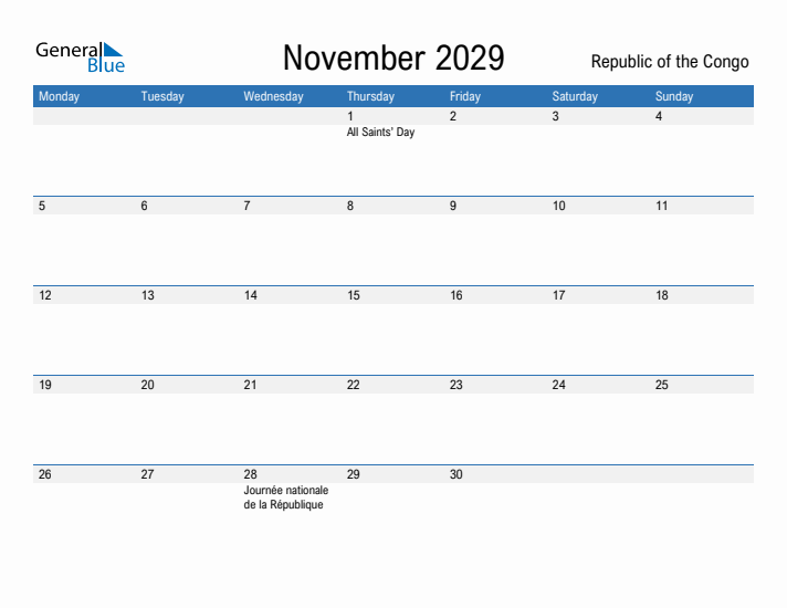 Fillable November 2029 Calendar